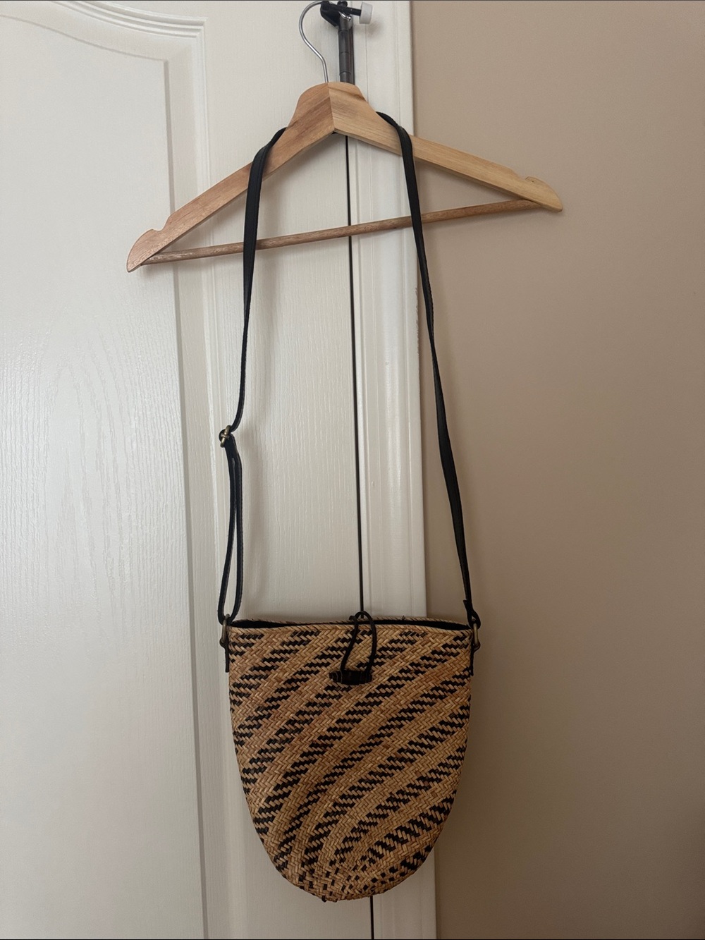 Faithfull the Brand Woven Tan and Black Crossbody Bag
